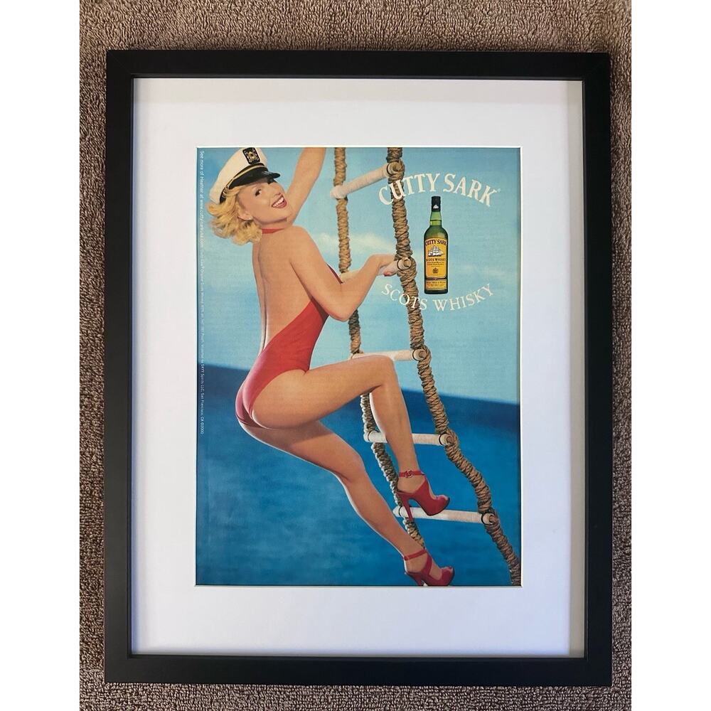 Framed Cutty Sark Print Advertisement 2000 Pinup Girl Ladder Legs